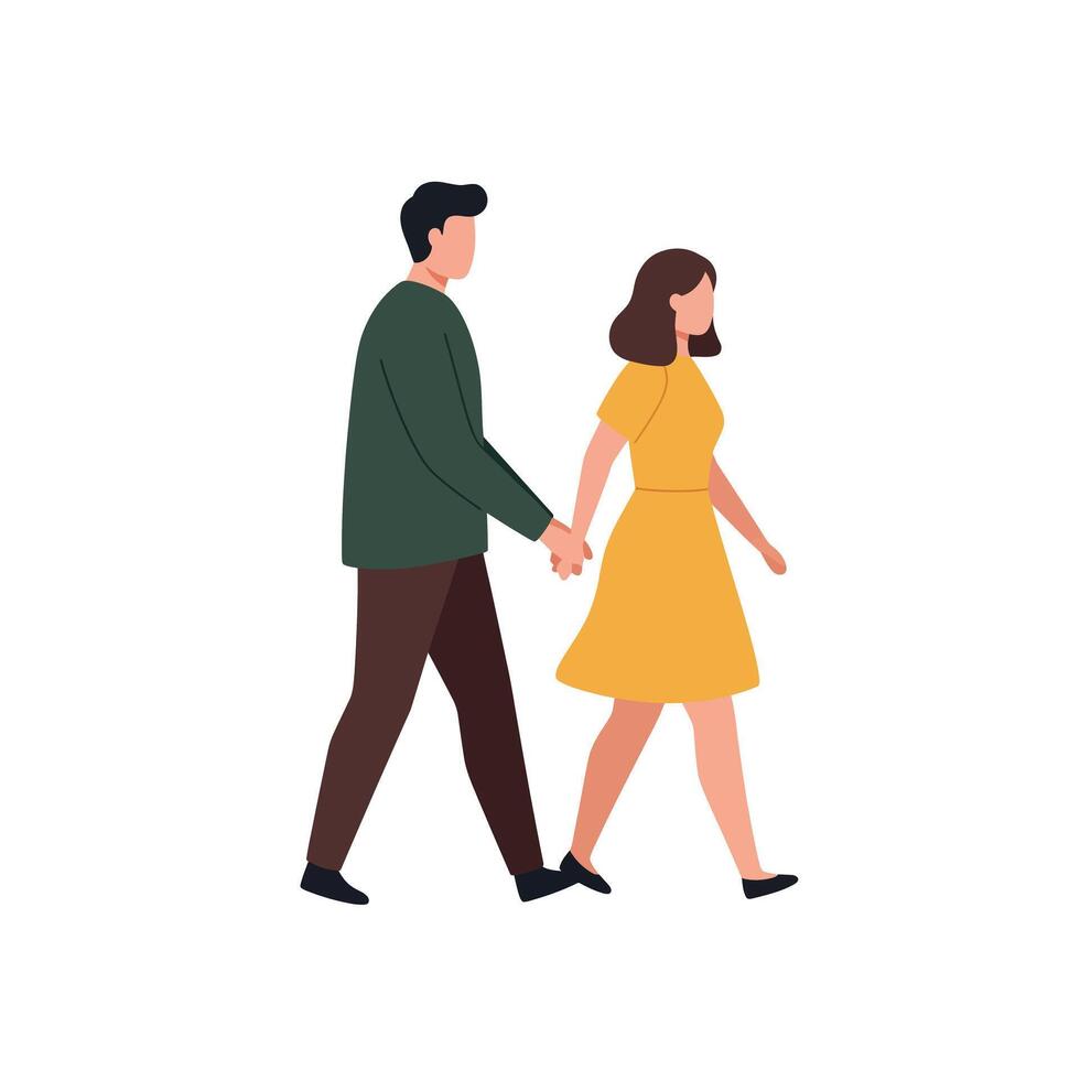 Couple walking hand in hand in flat design style illustration vector
