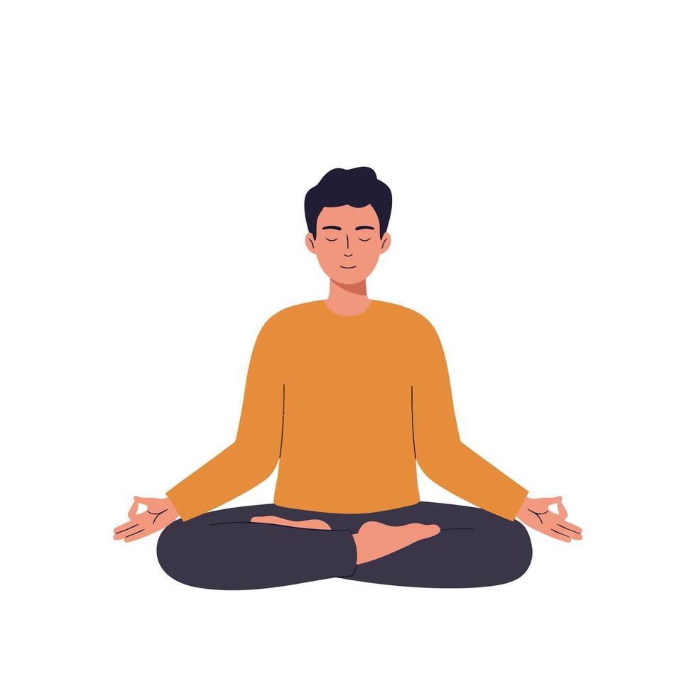 Person meditating in a peaceful pose with flat minimal style art vector