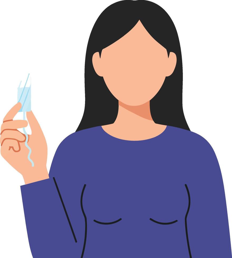 Woman holding a small vial in minimal flat design art vector