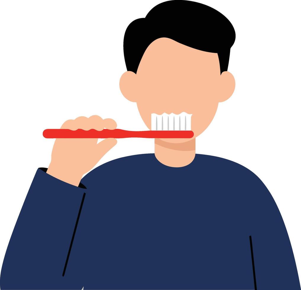Person brushing teeth in minimal style flat art illustration vector