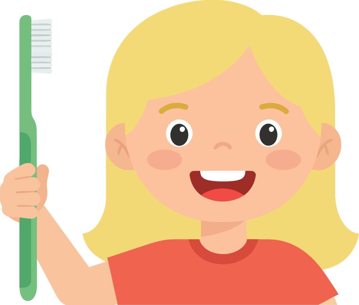 Cheerful child holding toothbrush in minimal flat design illustration vector