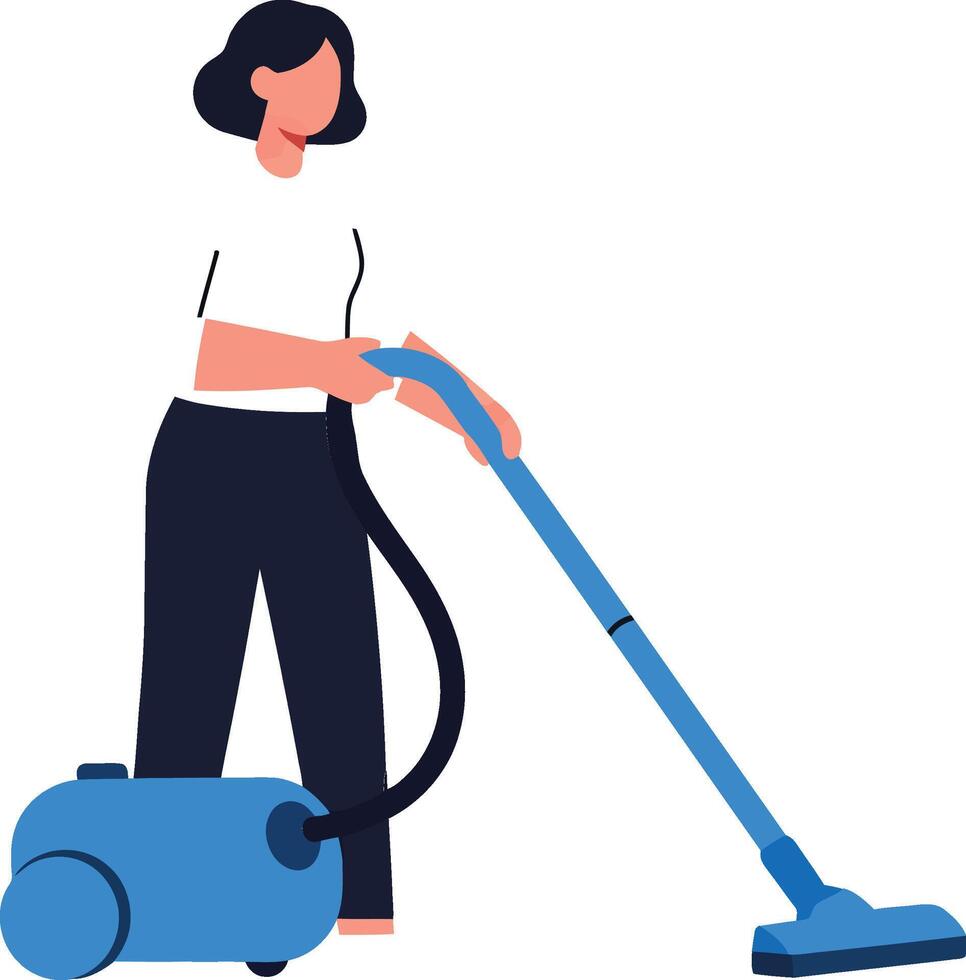 Woman using a vacuum cleaner in a minimal flat design art vector