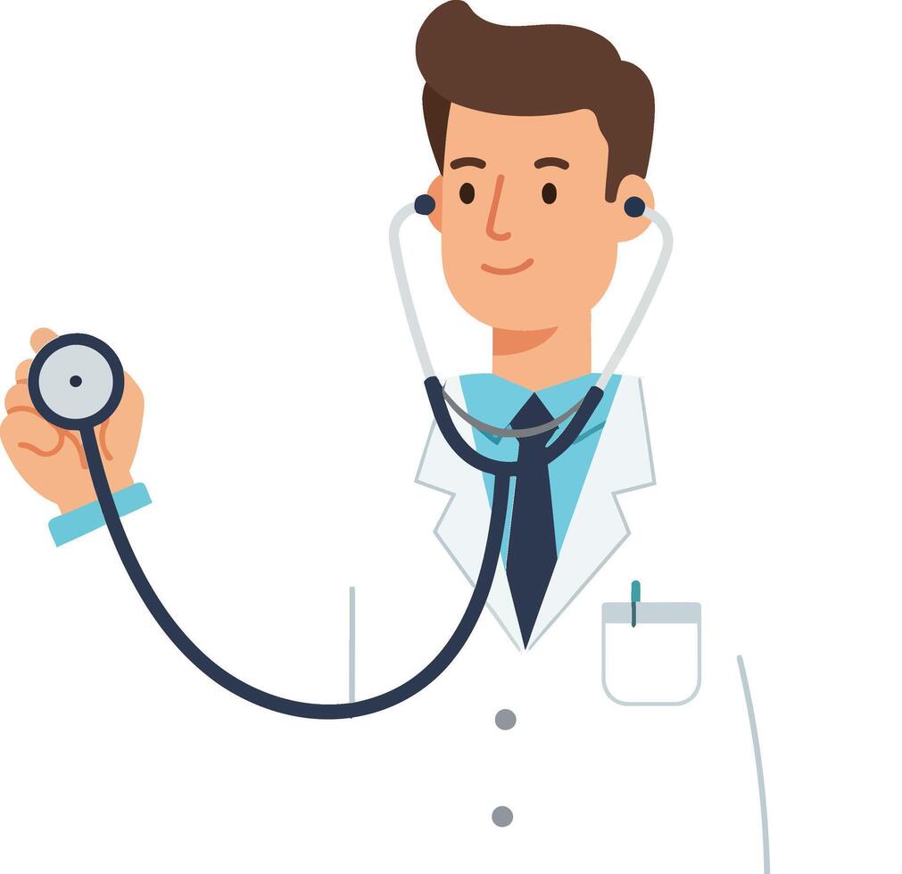 Doctor holding a stethoscope with a friendly smile in flat art vector