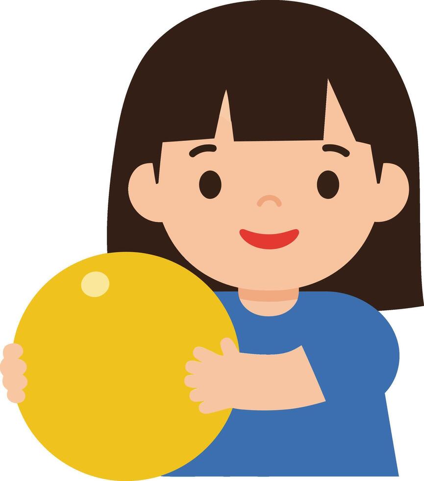 Child playing with a yellow ball in flat and minimal illustration vector