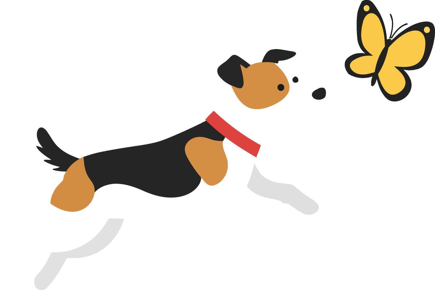 Playful dog chasing a butterfly in flat colorful art vector