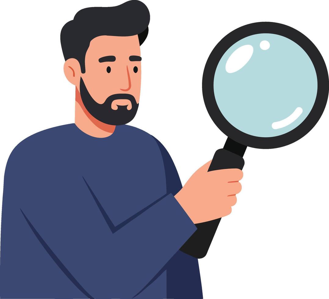 Character holding magnifying glass in flat design style art vector