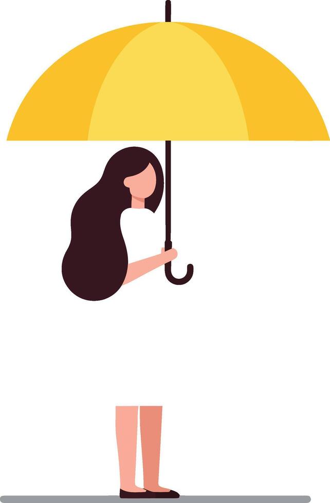 Woman holding a bright yellow umbrella in minimal flat art vector