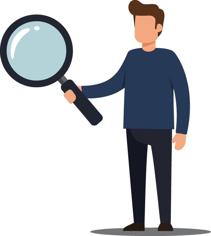 Person holding a magnifying glass in a flat and minimal art style vector