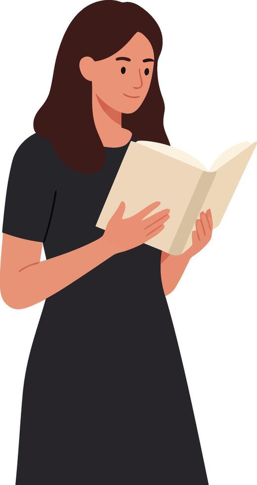 Young woman reading a book in minimal flat design illustration vector