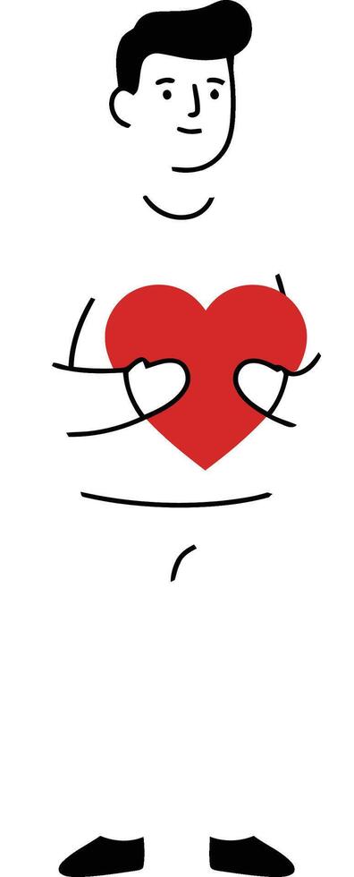 Man holding a heart symbol in minimal flat design illustration vector