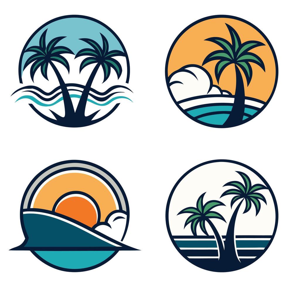 four different logos for a beach resort vector