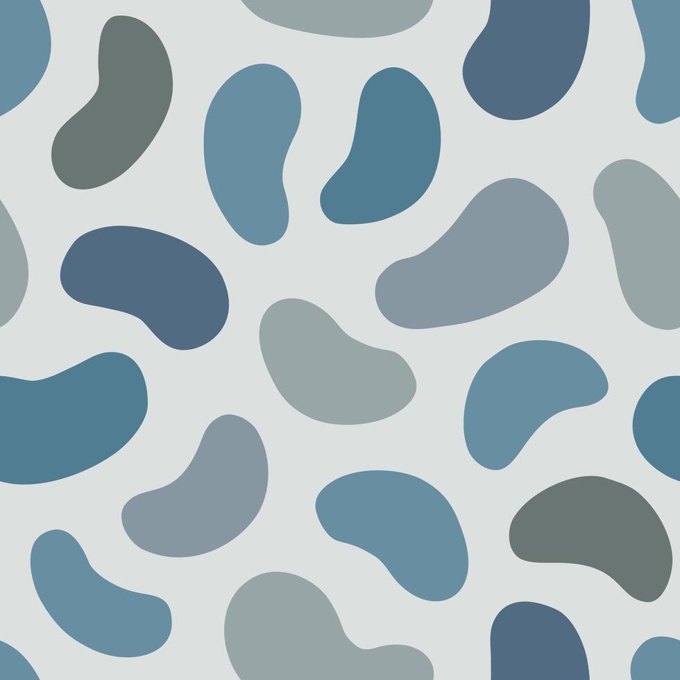 Minimal seamless pattern with blue abstract organic shapes on white background vector