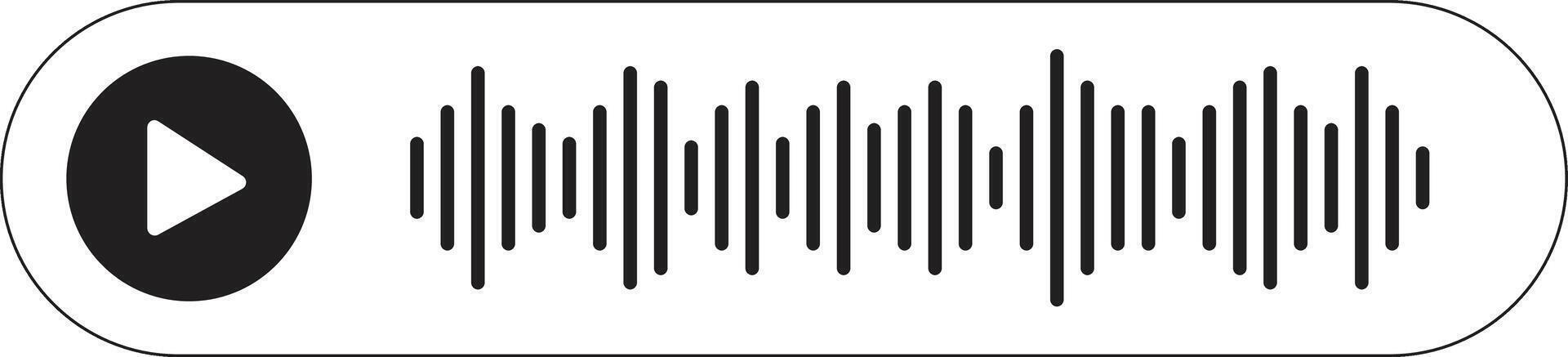 Black White Outline of Play Button with Music Rhythm Sound Wave on Rounded Rectangle vector