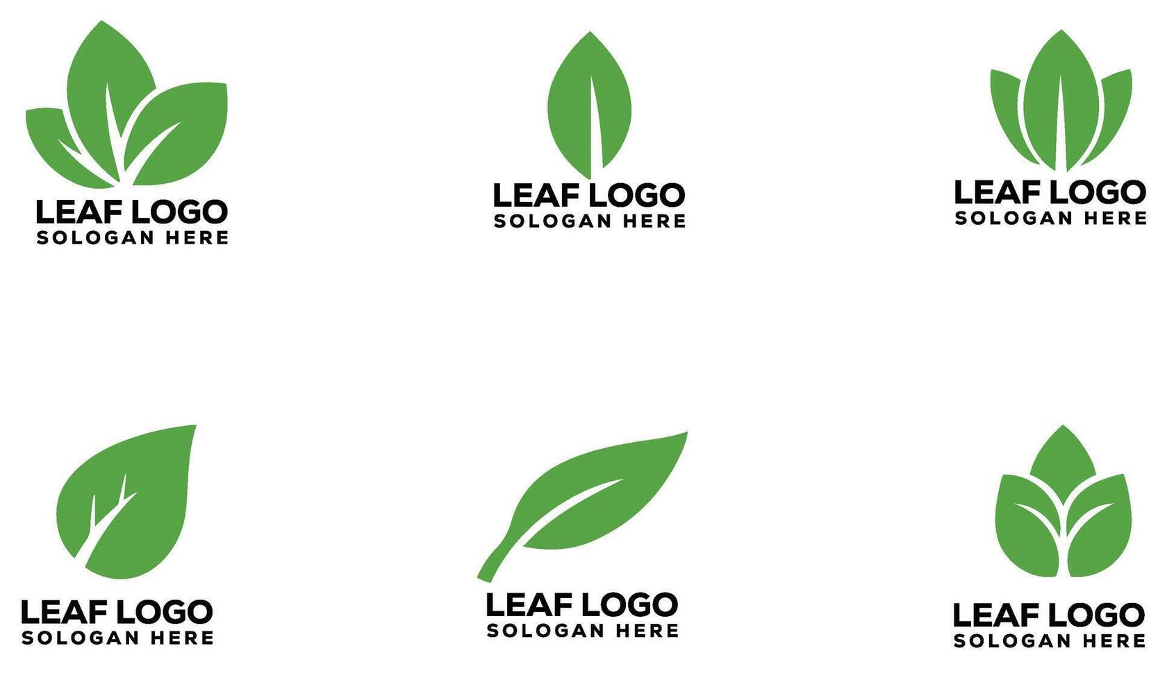 Natural Green Leaf Logo Set with Abstract Botanical Elements for Design Projects vector