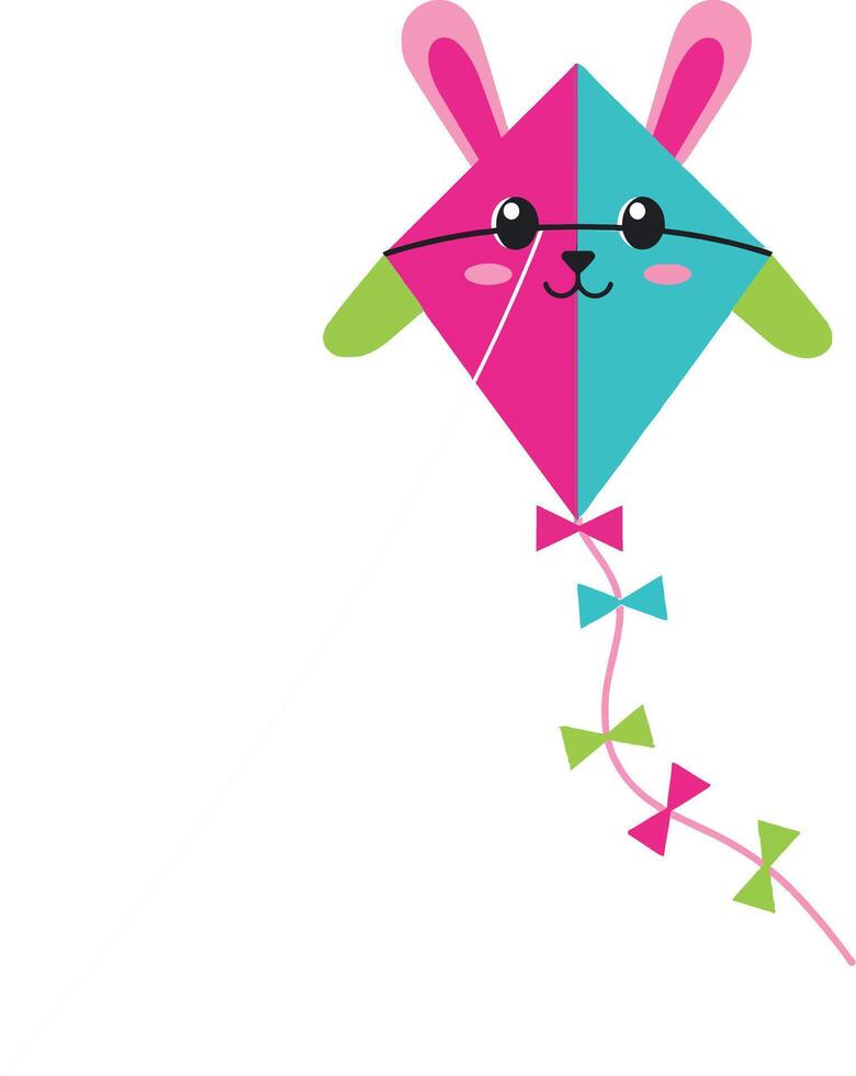 Colorful rabbit-shaped kite with playful features in a flat illustration vector