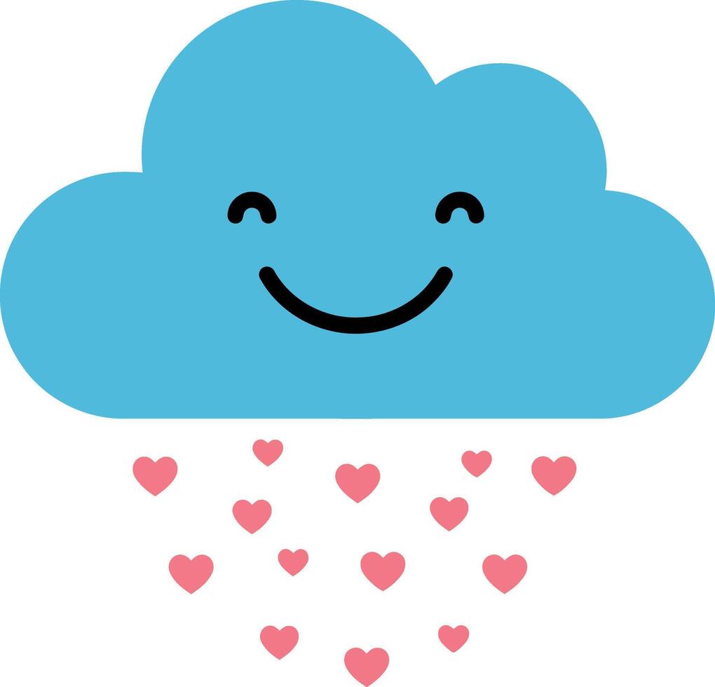 Smiling blue cloud with pink heart raindrops in minimalist flat art vector
