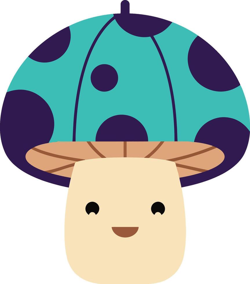 Cute smiling mushroom character with colorful polka dot hat in flat art vector