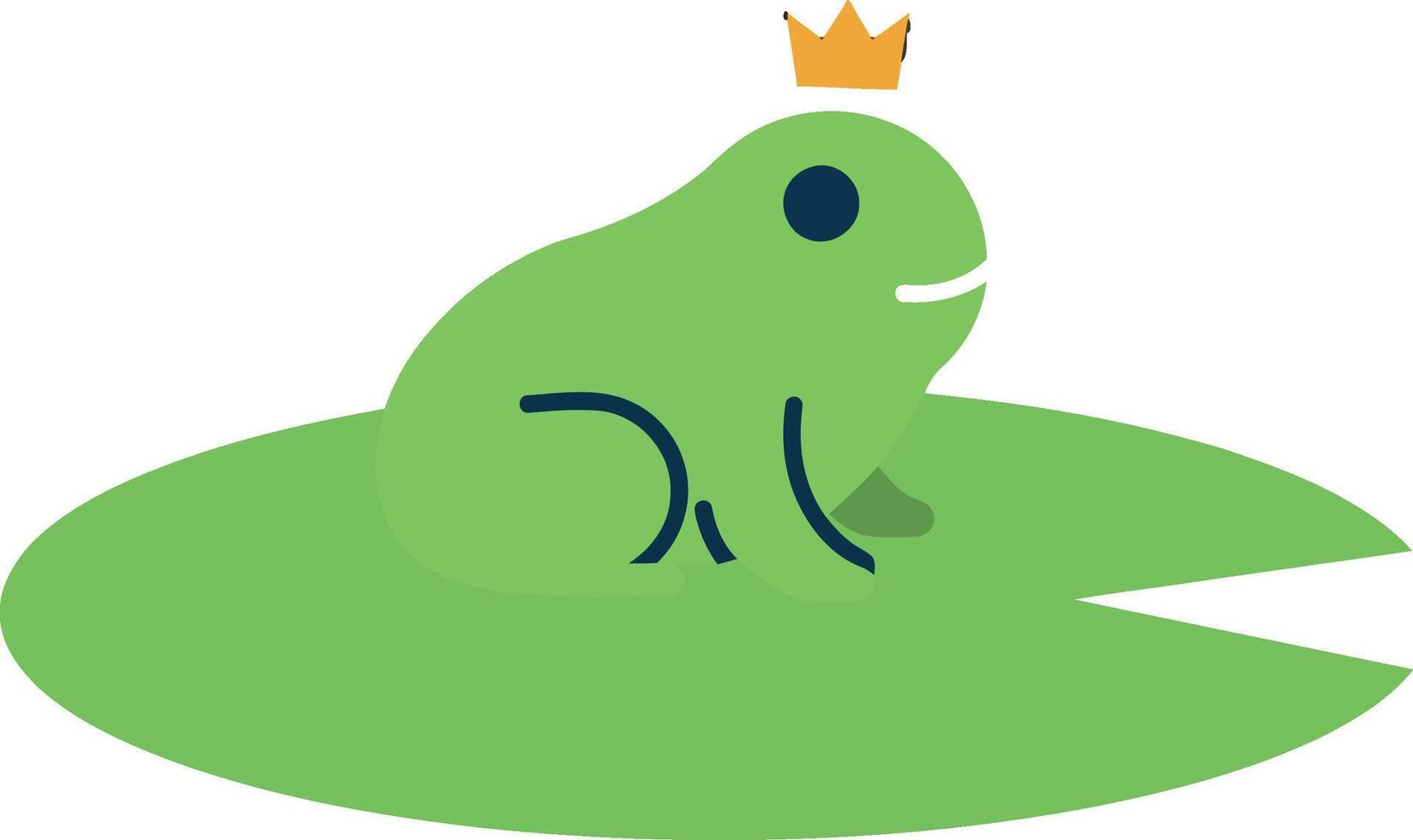 Green frog sitting on a lily pad with a crown in a flat illustration vector