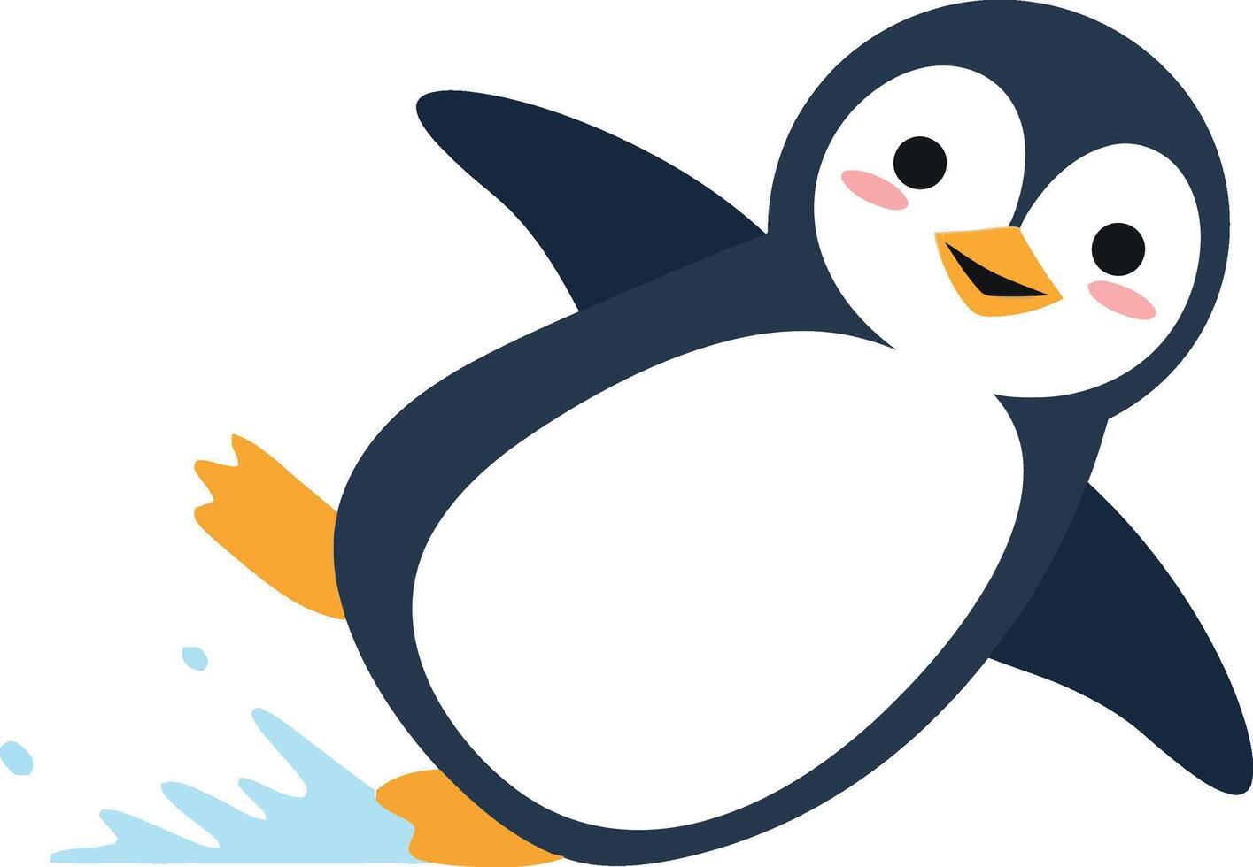 Playful penguin sliding on ice in a minimal flat design illustration vector
