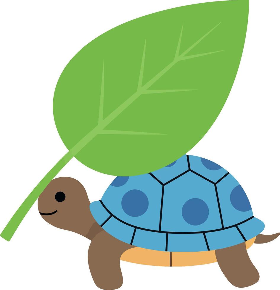 A cheerful turtle with a large green leaf on its shell in a flat design illustration vector