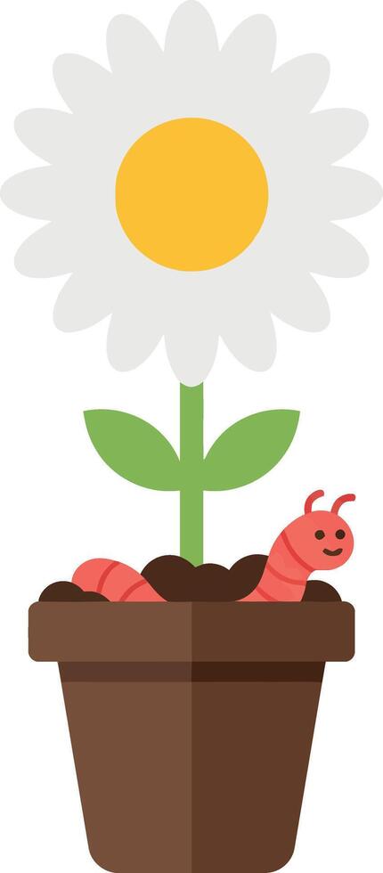 A cheerful flower with a smiling caterpillar in a brown pot, minimal illustration vector
