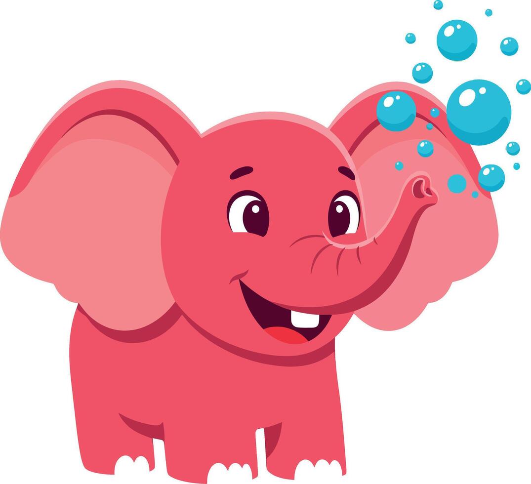 Cute pink elephant blowing bubbles in a playful, cartoonish style art vector