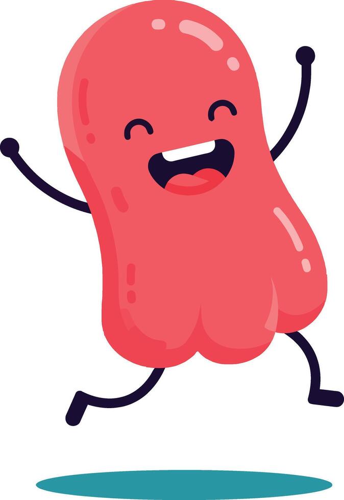 Happy animated character with a joyful expression jumping in a playful manner, flat art vector