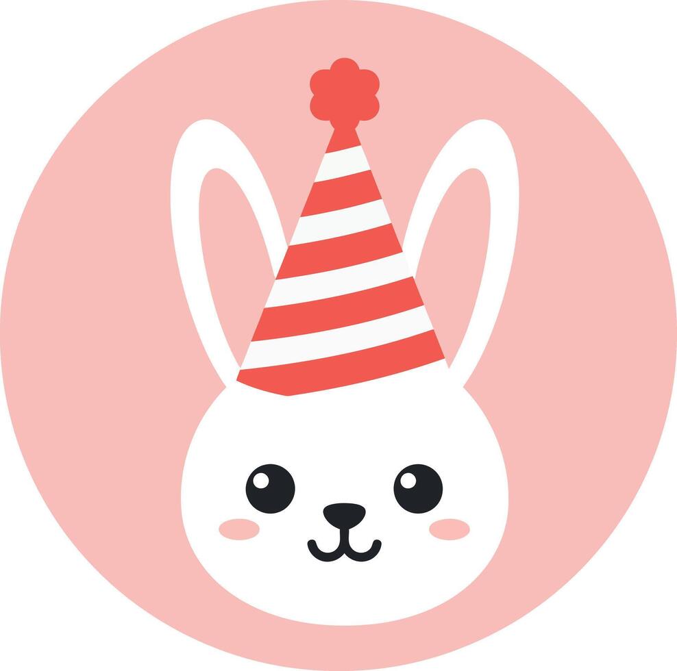 Cute rabbit wearing a red and white striped party hat in a flat art style vector