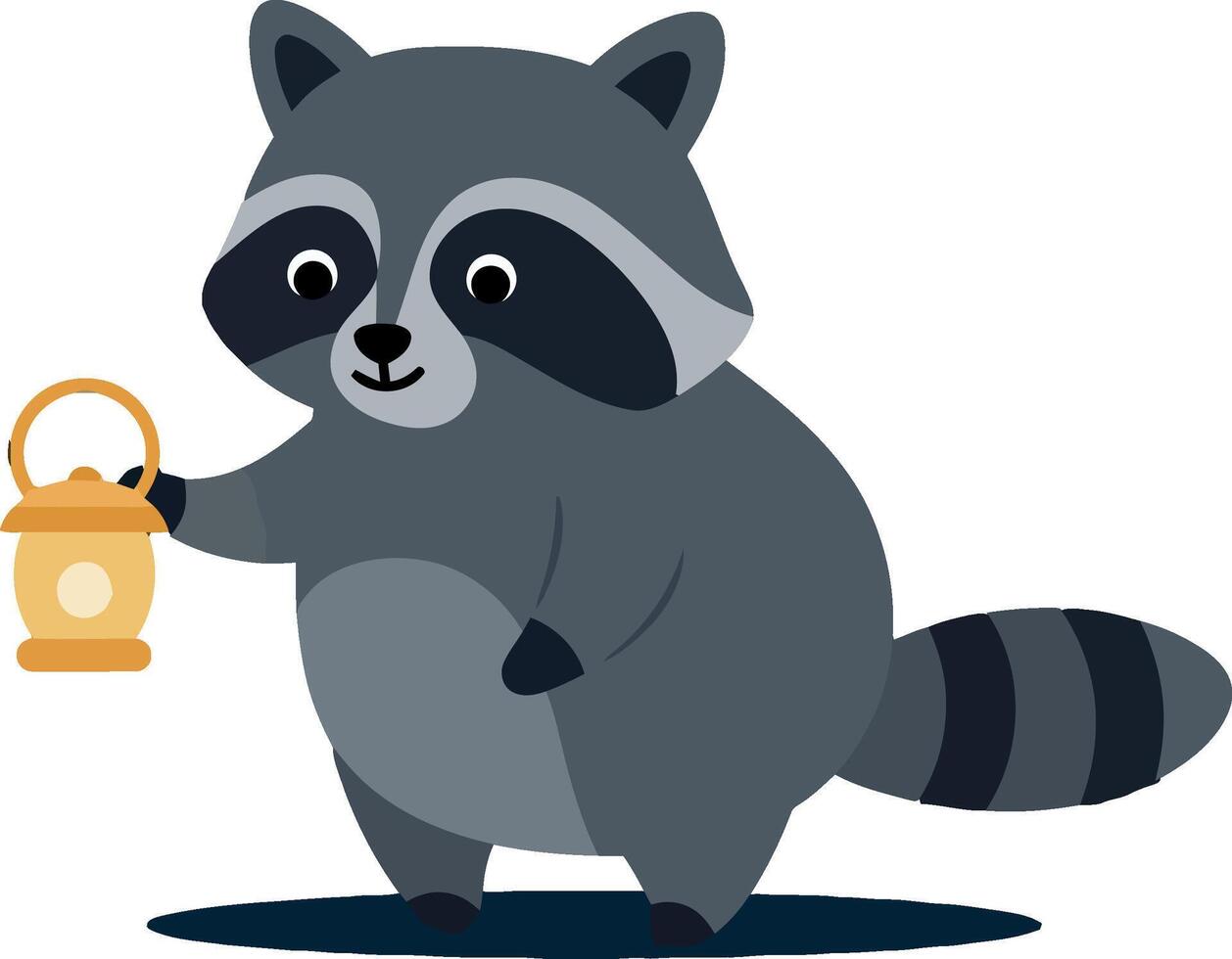 Raccoon holding a lantern in a playful stance, minimal art vector