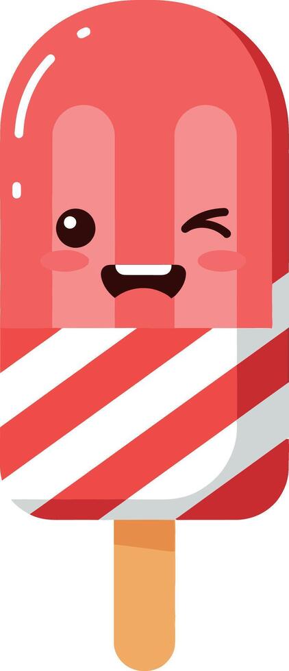 Cheerful red popsicle character winking with a playful expression in flat art vector
