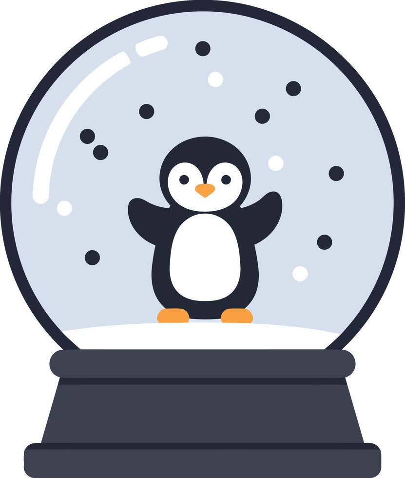 A cheerful penguin inside a snow globe in flat design art vector
