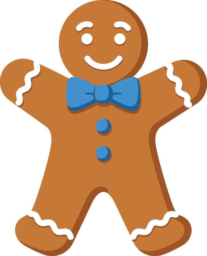 Gingerbread man character with blue bowtie in flat design art vector