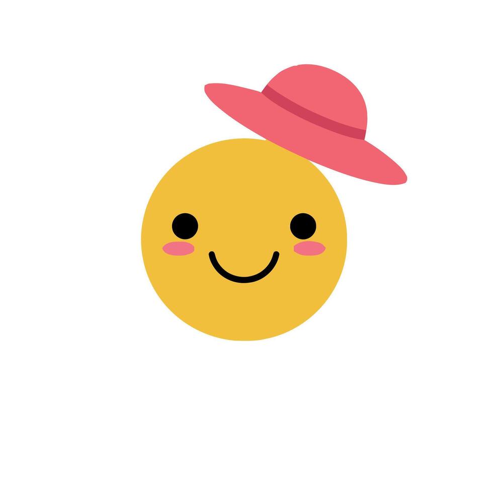 Happy smiling sun character wearing a pink hat in a flat illustration vector