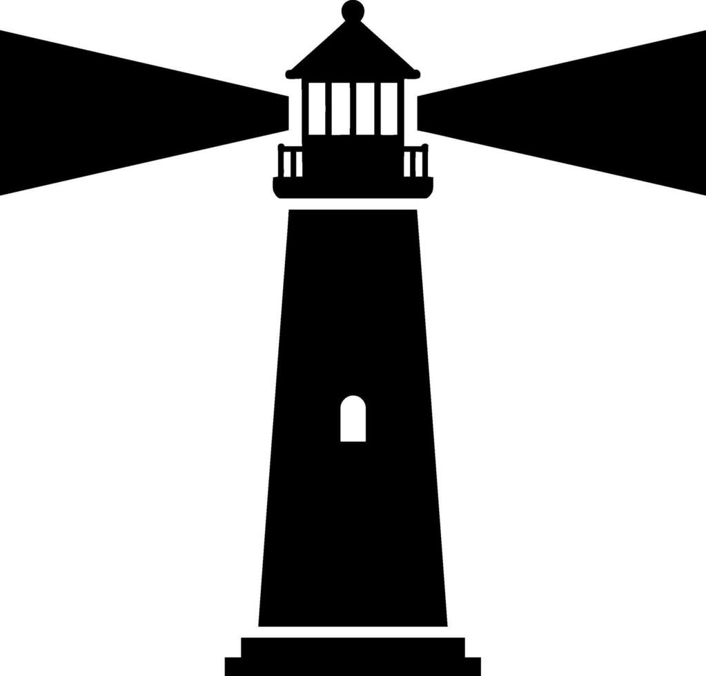 Tall lighthouse with shining beams in a minimalist flat design illustration vector