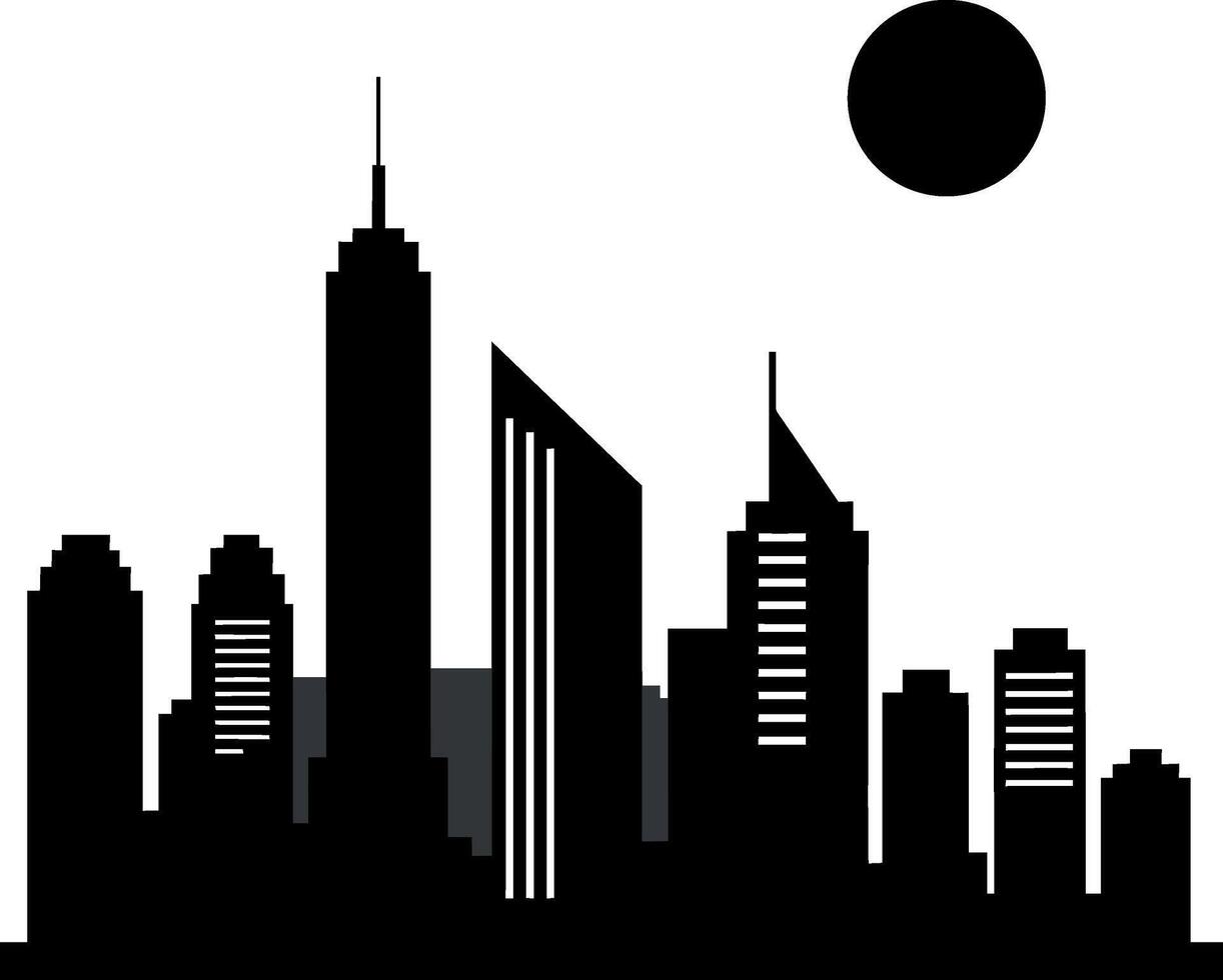 City skyline silhouette at sunset in minimal black and white art vector
