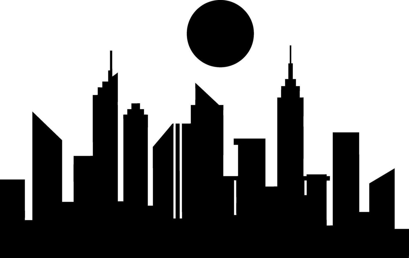 Black silhouette of a modern city skyline at sunset in flat art vector