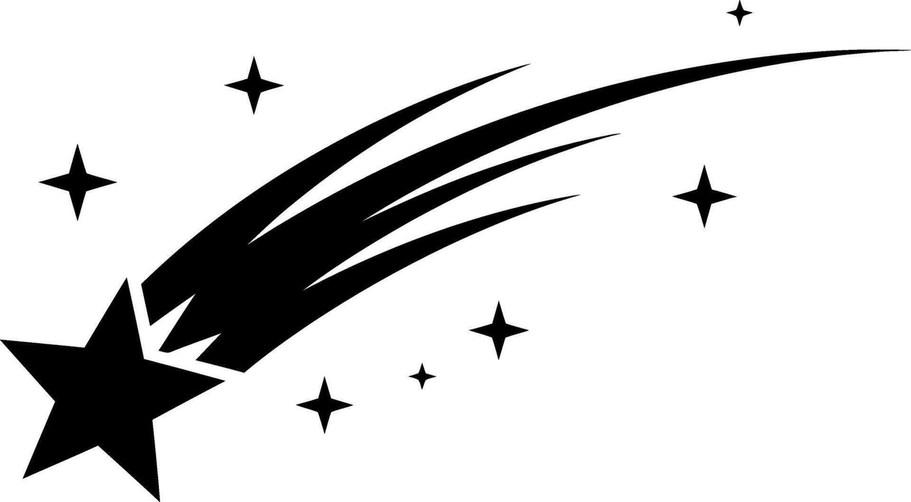 Shooting star with dynamic trails and surrounding sparkles in flat art vector