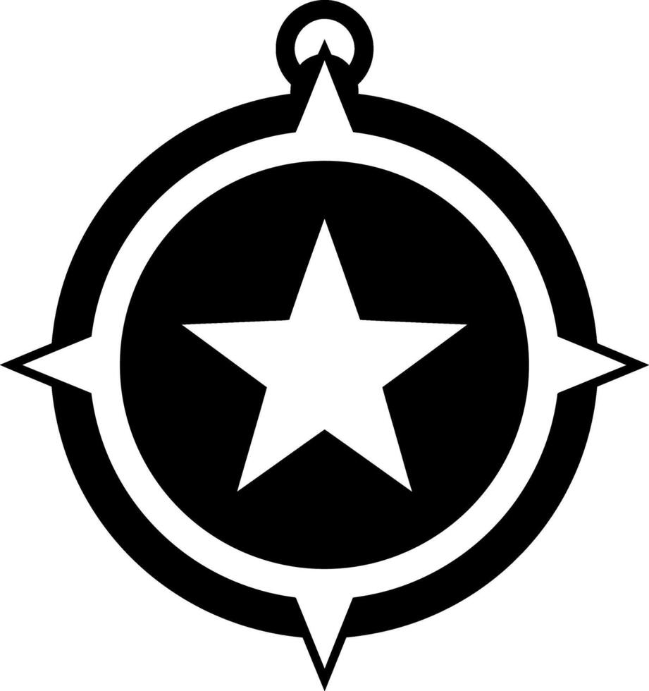 Black compass design featuring a central star in a minimal and bold illustration vector