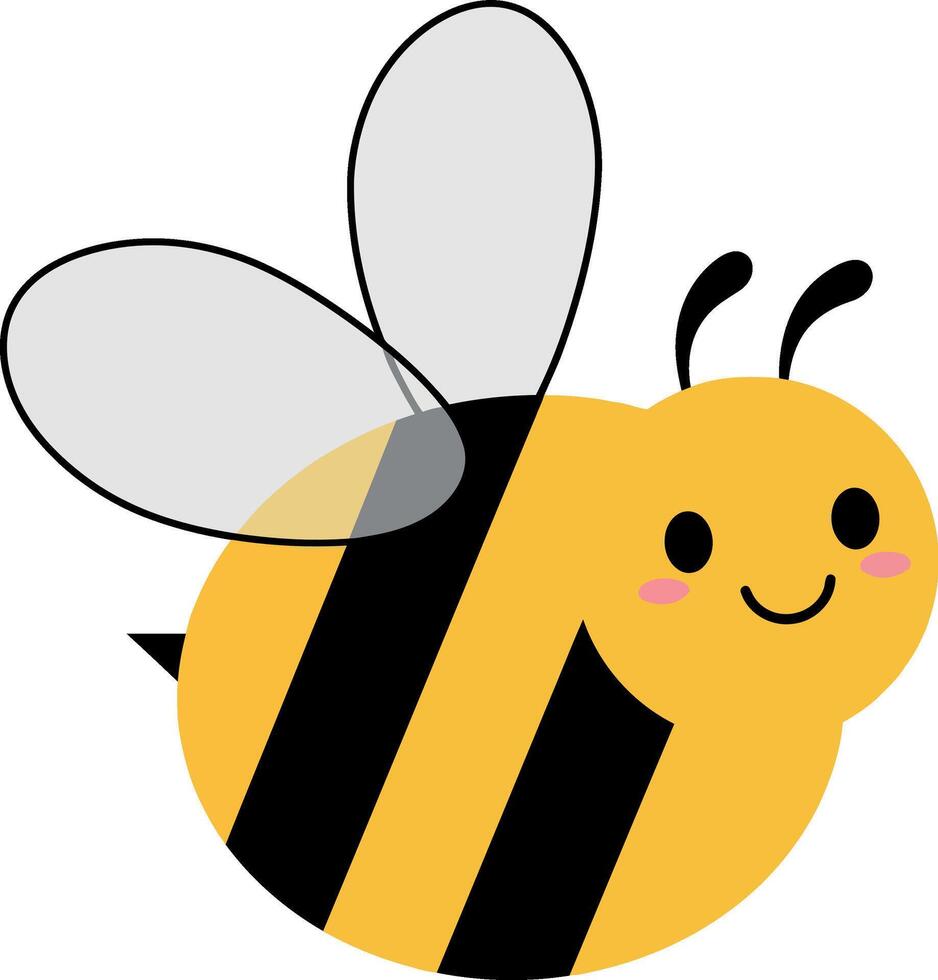 Cheerful cartoon bee with big wings and a friendly smile in flat art vector