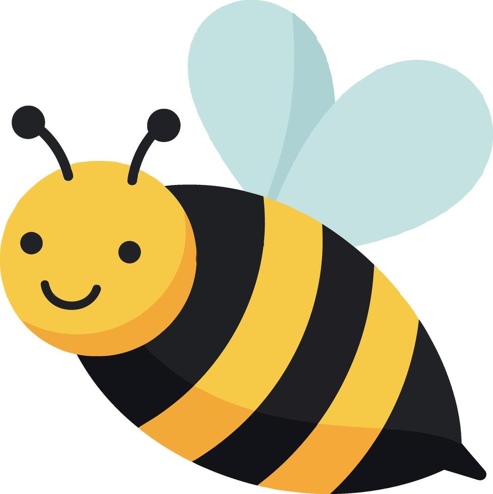 Cheerful cartoon bee with black and yellow stripes featuring a flat design illustration vector