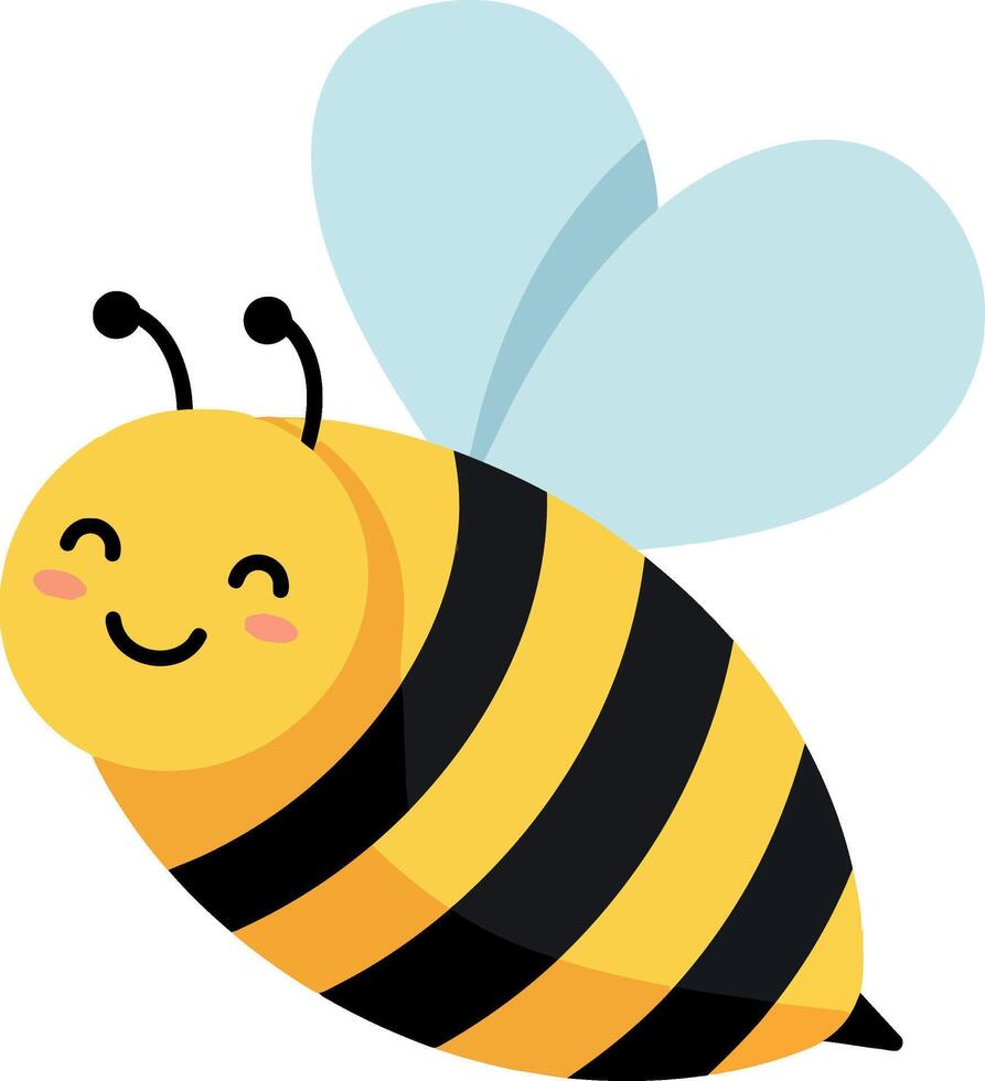 Happy cartoon bee with smiling face in flat design art vector