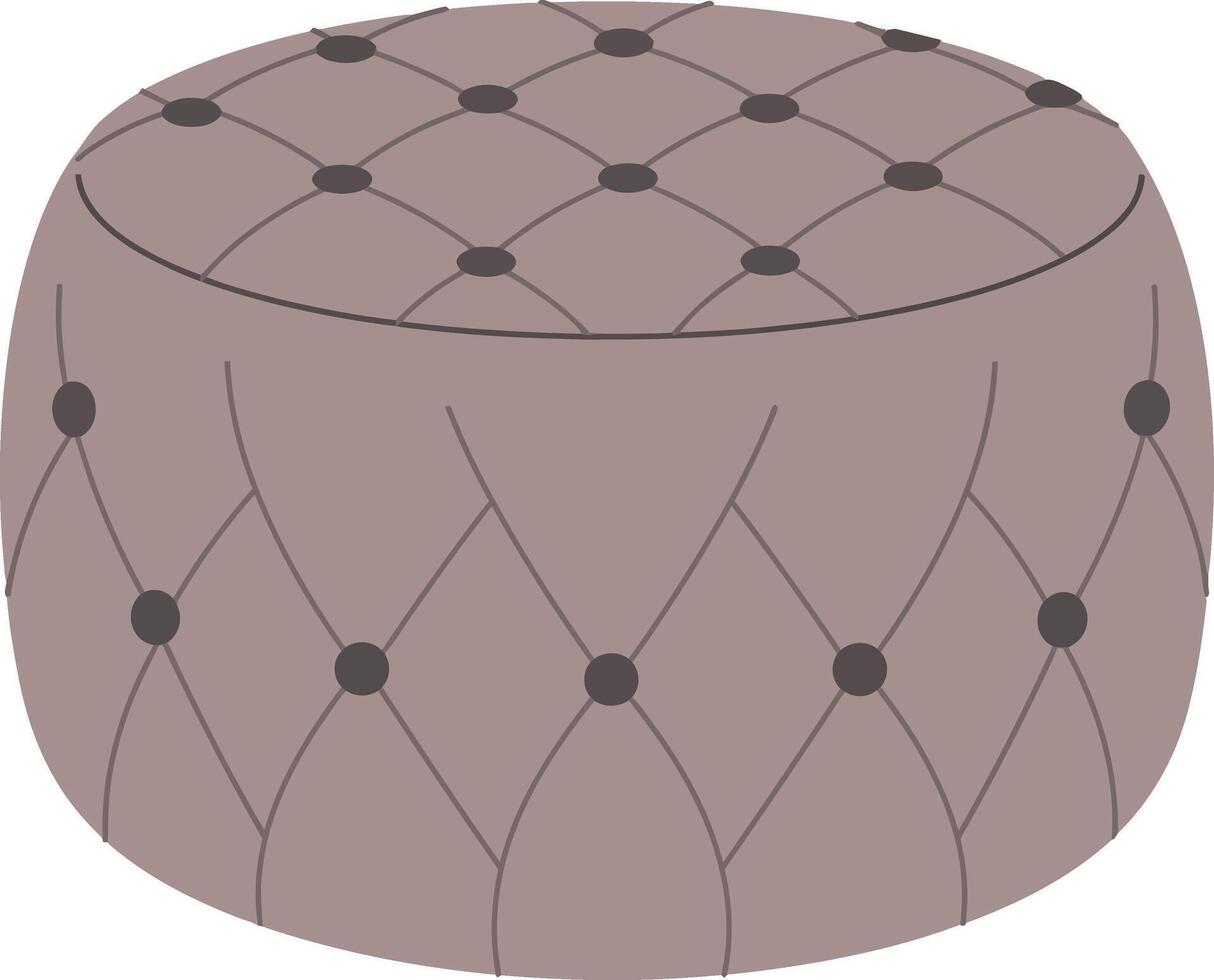 Round tufted ottoman in soft beige color with subtle button detailing in flat art vector