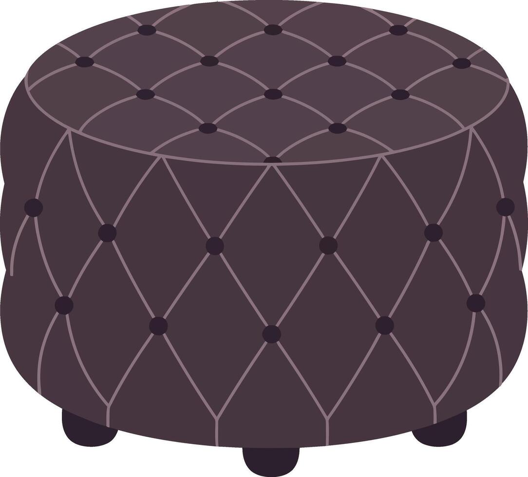 Round tufted ottoman in a rich brown color with a minimal flat design style illustration vector