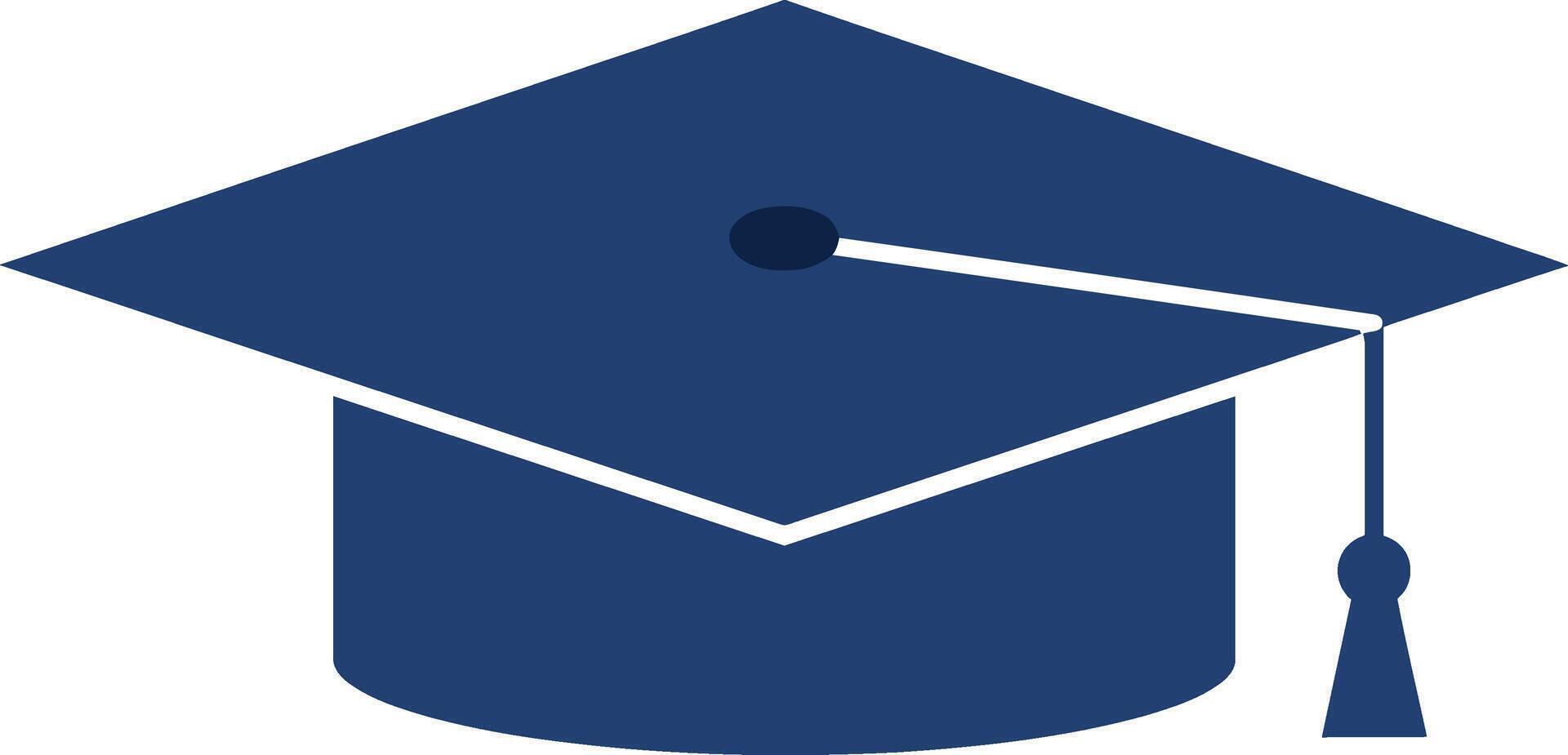 Graduation cap in dark blue color with tassel, flat design art vector