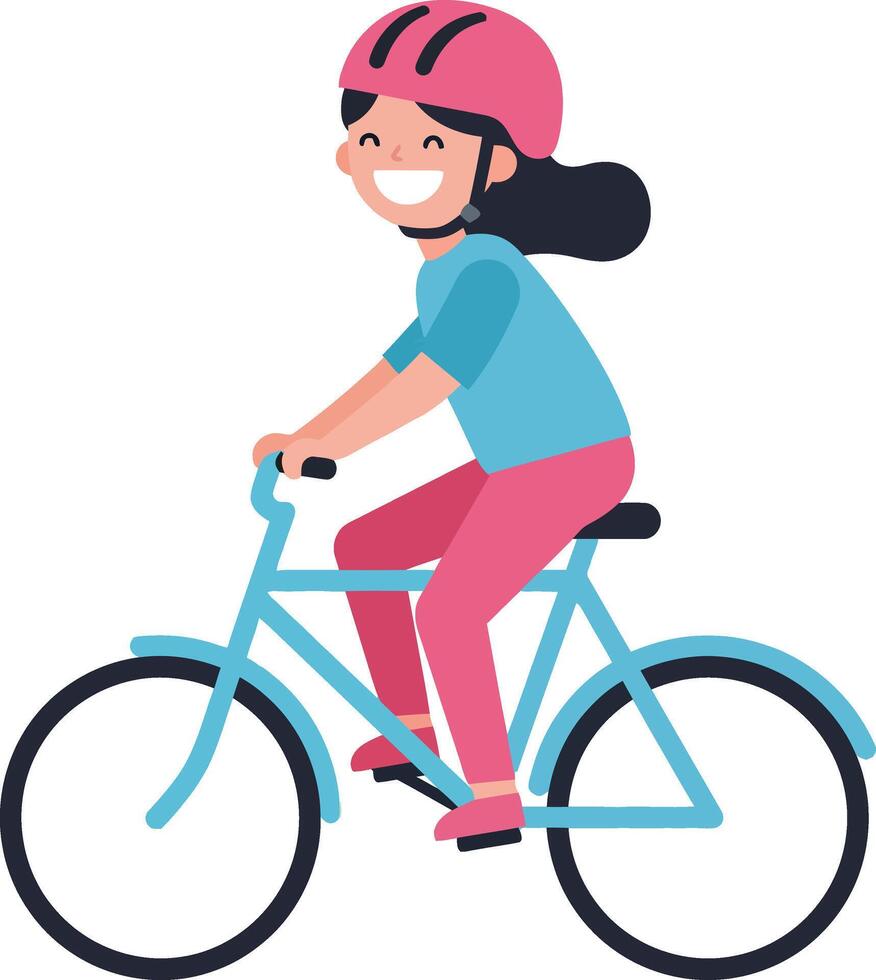 Young girl riding a bicycle in a playful flat design illustration vector