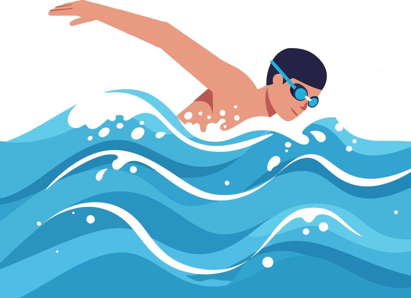 Swimmer in blue water creating splashes in a flat design illustration vector