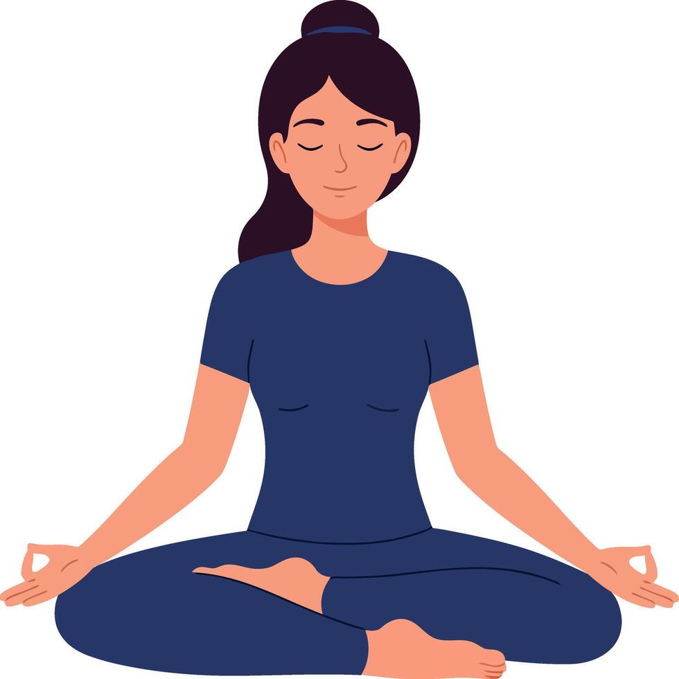 Woman practicing meditation in a serene pose wearing comfortable clothing in flat art vector
