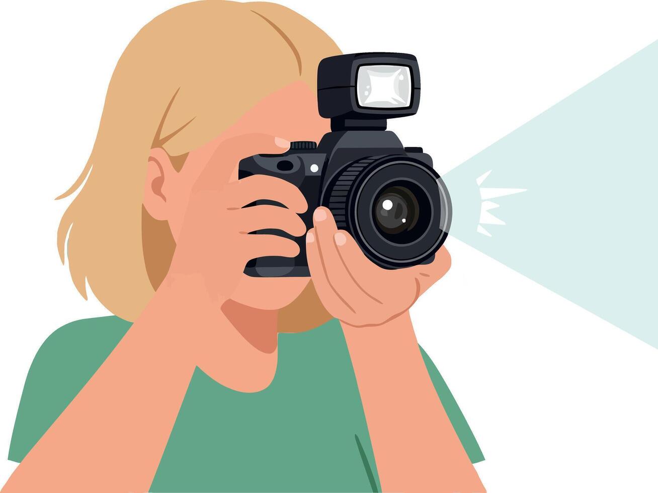 A young person capturing a moment with a camera in flat art vector