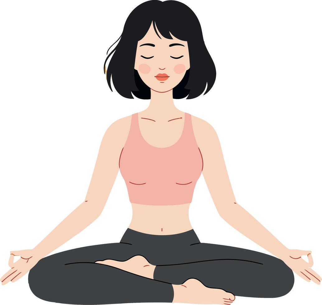 Young woman meditating in a serene pose with a flat design style art vector