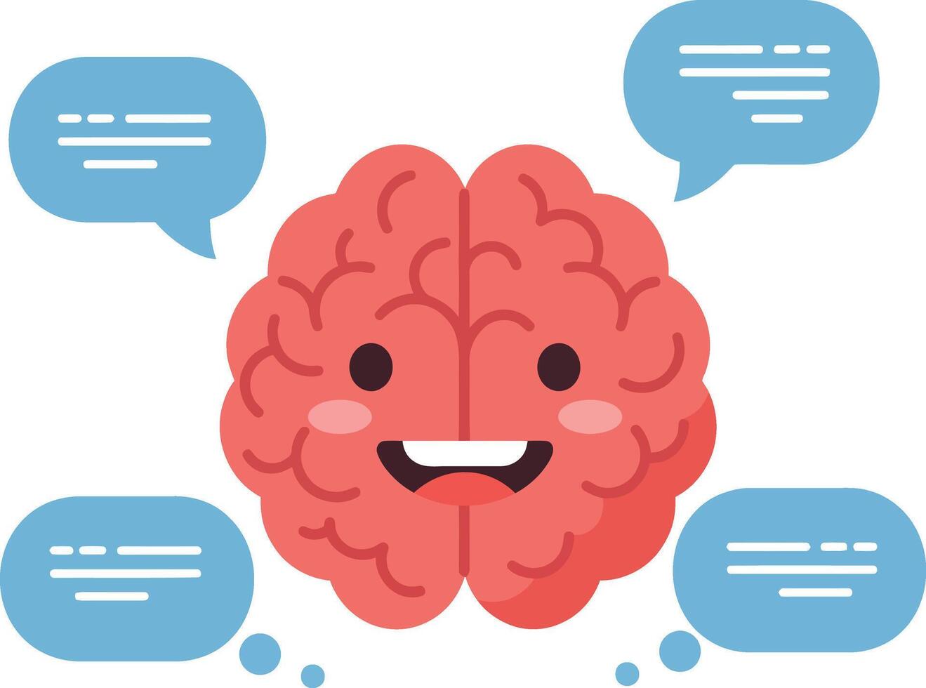 Cheerful cartoon brain with speech bubbles in a flat design illustration vector